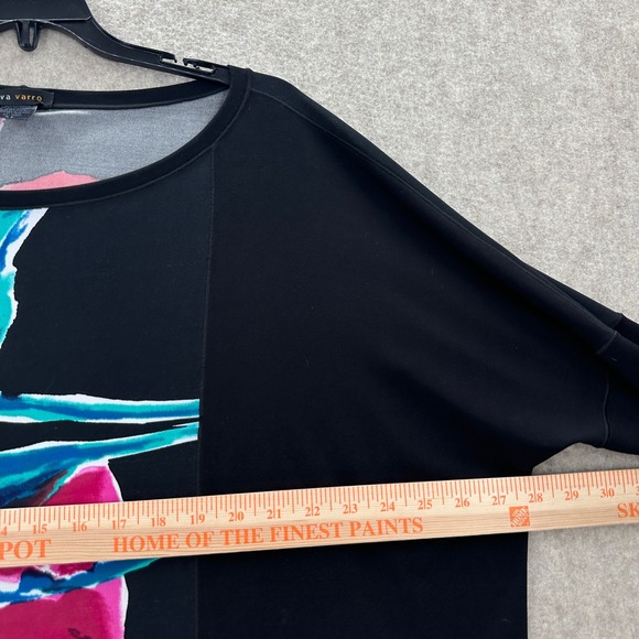 Eva Varro Black Floral Stretch Long Sleeve Tunic Top XL Handcrafted USA - Picture 5 of 7